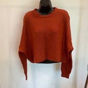 Urban Heritage Women's Ribbed Cropped Crew Sweater in Burnt Orange, Size Large